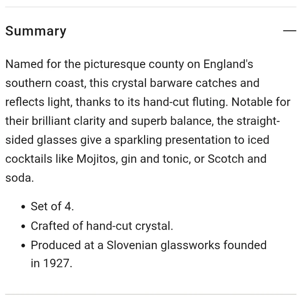 Williams Sonoma Dorset Highball Crystal Glass, Retail Price $39.95US